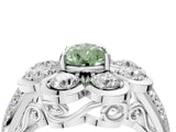 White gold Fancy Green Pear  Brilliant Flower Halo Diamond Split Shank Ring_111