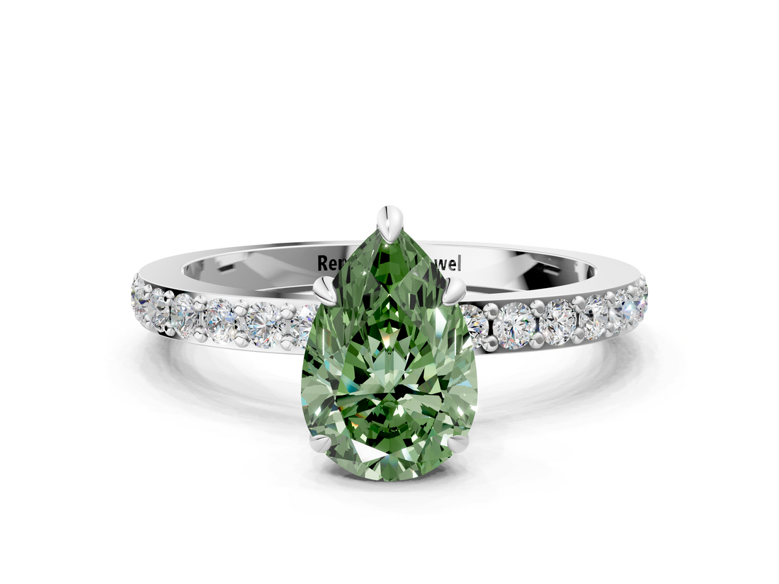 White gold Fancy Green Pear  Brilliant Pavé Band Solitaire with Four-Prong Setting_41