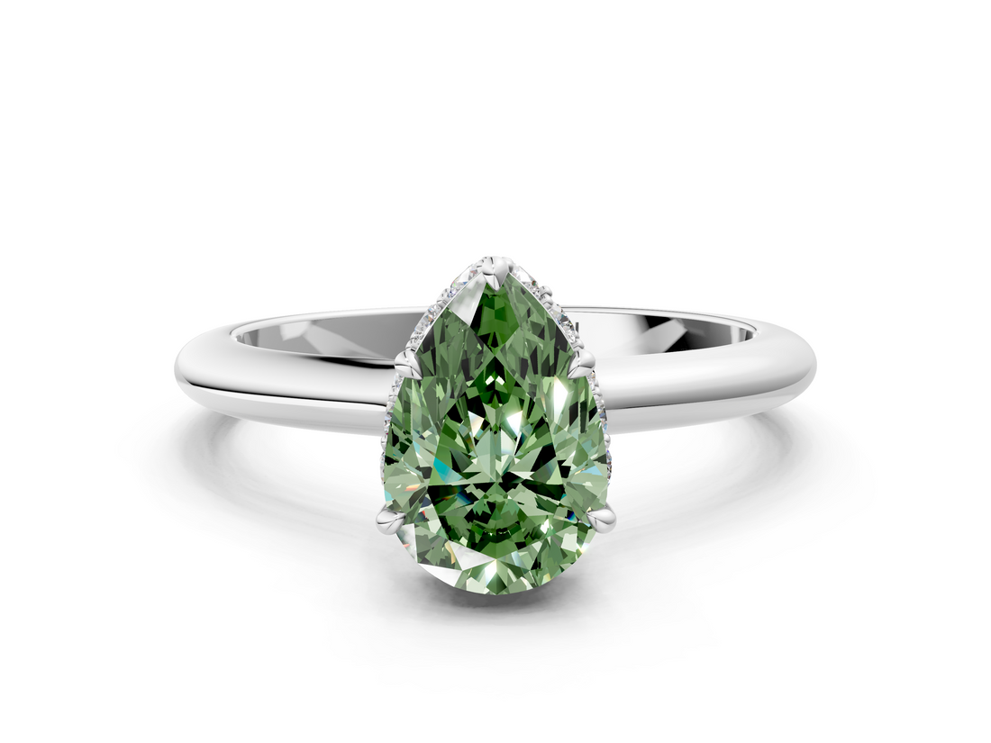 White gold Fancy Green Pear  Brilliant Solitaire Engagement Ring with Six-Prong Setting and Classic Band_20