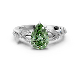 White gold Fancy Green Pear  Brilliant Solitaire with Leaf Motif Band and Four-Prong Setting_62