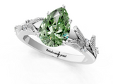 White gold Fancy Green Pear  Brilliant Solitaire with Leaf Motif Band and Four-Prong Setting_62
