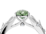 White gold Fancy Green Pear  Brilliant Solitaire with Leaf Motif Band and Four-Prong Setting_65
