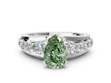 White gold Fancy Green Pear  Brilliant Solitaire with Side Stones on a Pave Band and Four-Prong Setting_36