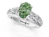 White gold Fancy Green Pear  Brilliant Solitaire with Side Stones on a Pave Band and Four-Prong Setting_37