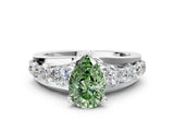 White gold Fancy Green Pear  Brilliant Solitaire with Side Stones on a Pave Band and Four-Prong Setting_73