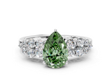 White gold Fancy Green Pear  Cluster Diamond Engagement Ring with Pavé Band and Four-Prong Setting_63