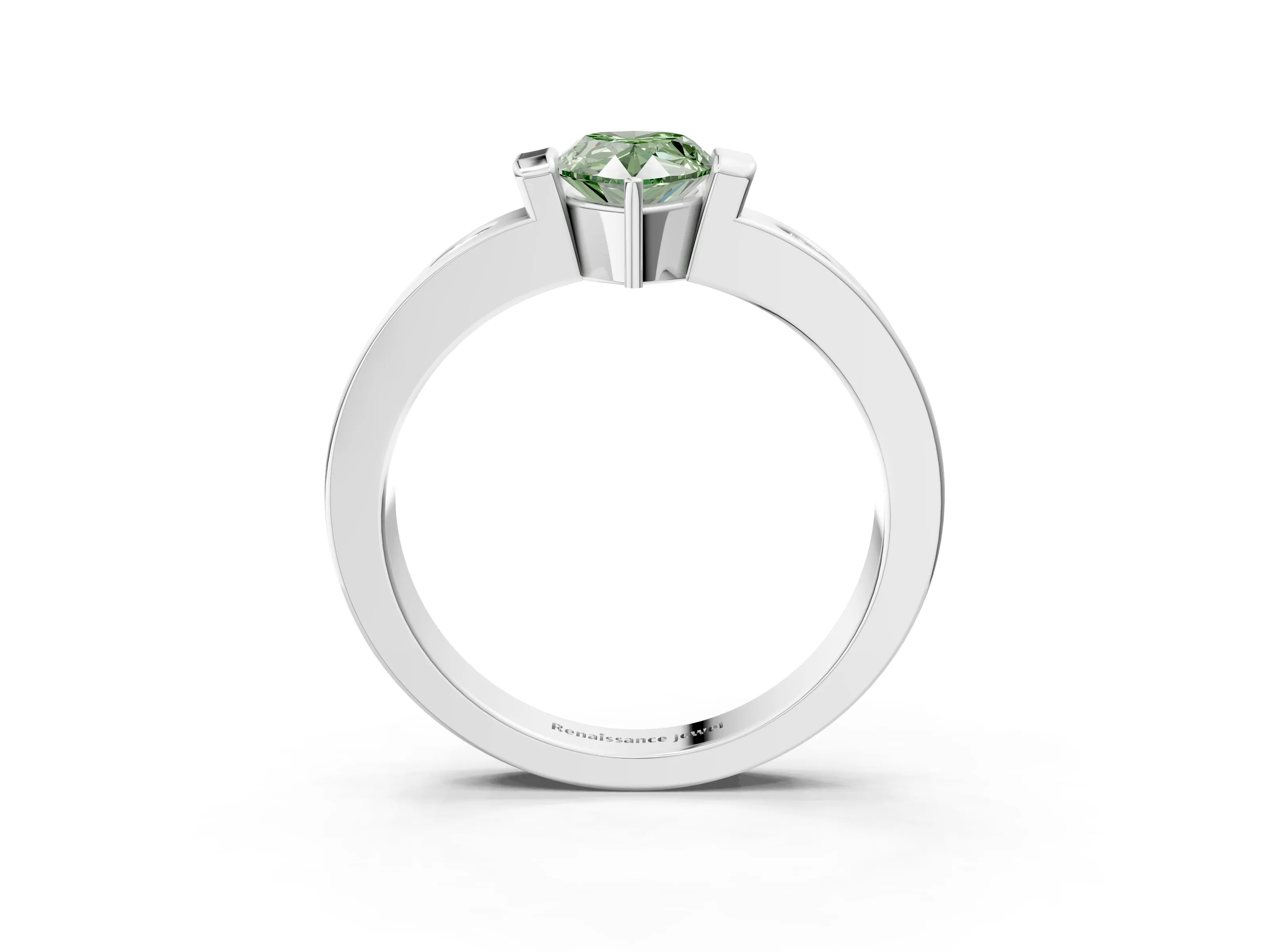 White gold Fancy Green Pear Cut Brilliant Channel-Set Diamond Ring with Bezel Prong Setting_15