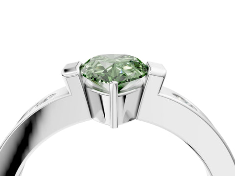 White gold Fancy Green Pear Cut Brilliant Channel-Set Diamond Ring with Bezel Prong Setting_16