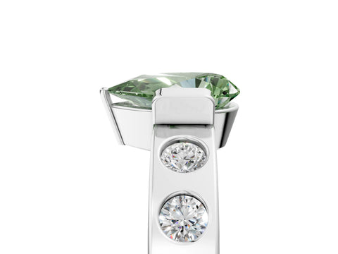 White gold Fancy Green Pear Cut Brilliant Channel-Set Diamond Ring with Bezel Prong Setting_17
