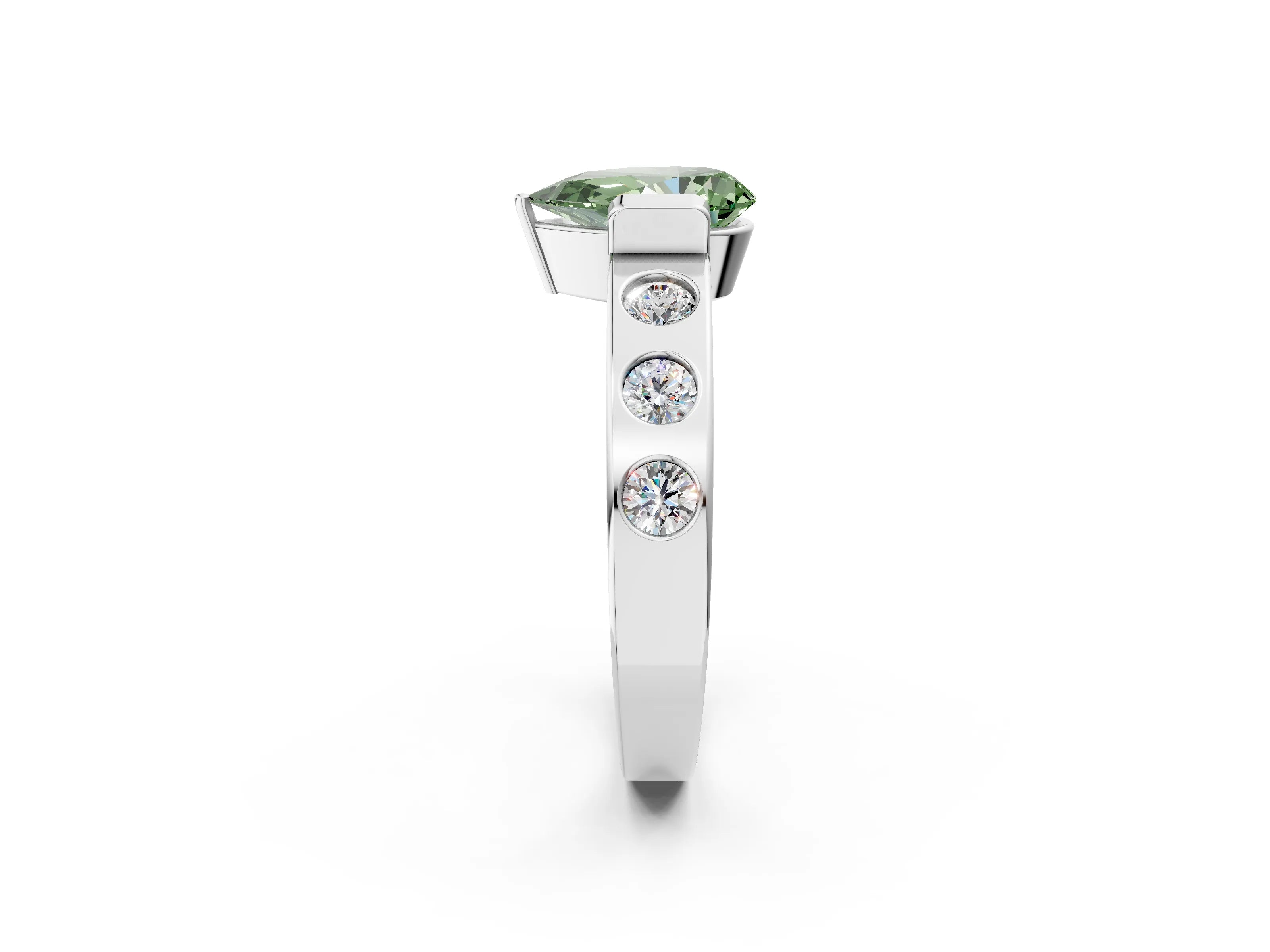 White gold Fancy Green Pear Cut Brilliant Channel-Set Diamond Ring with Bezel Prong Setting_2