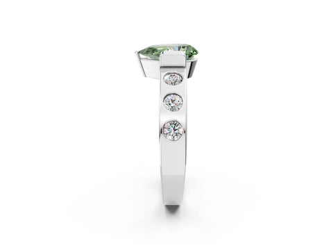 White gold Fancy Green Pear Cut Brilliant Channel-Set Diamond Ring with Bezel Prong Setting_2