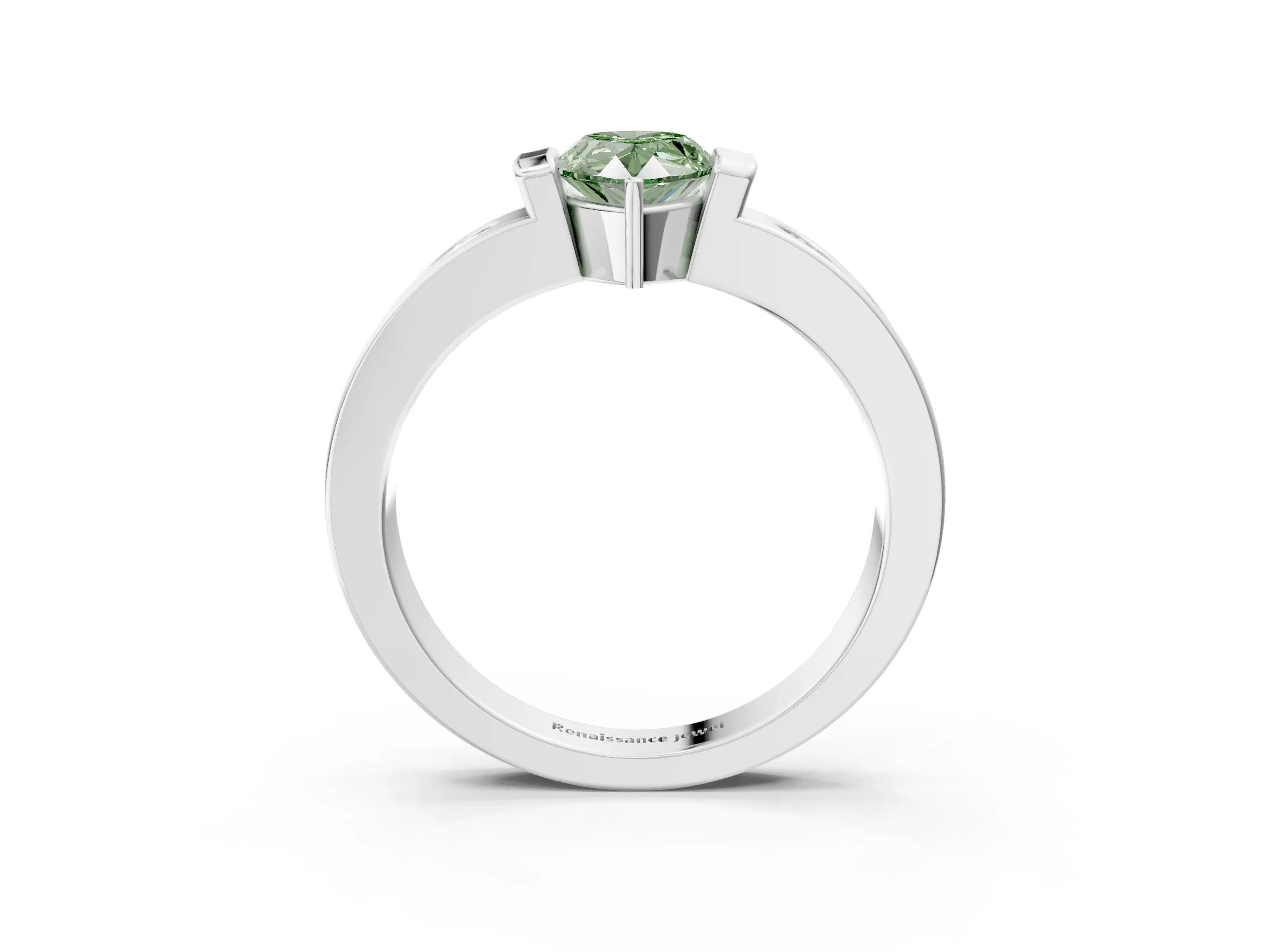 White gold Fancy Green Pear Cut Brilliant Channel-Set Diamond Ring with Bezel Prong Setting_3