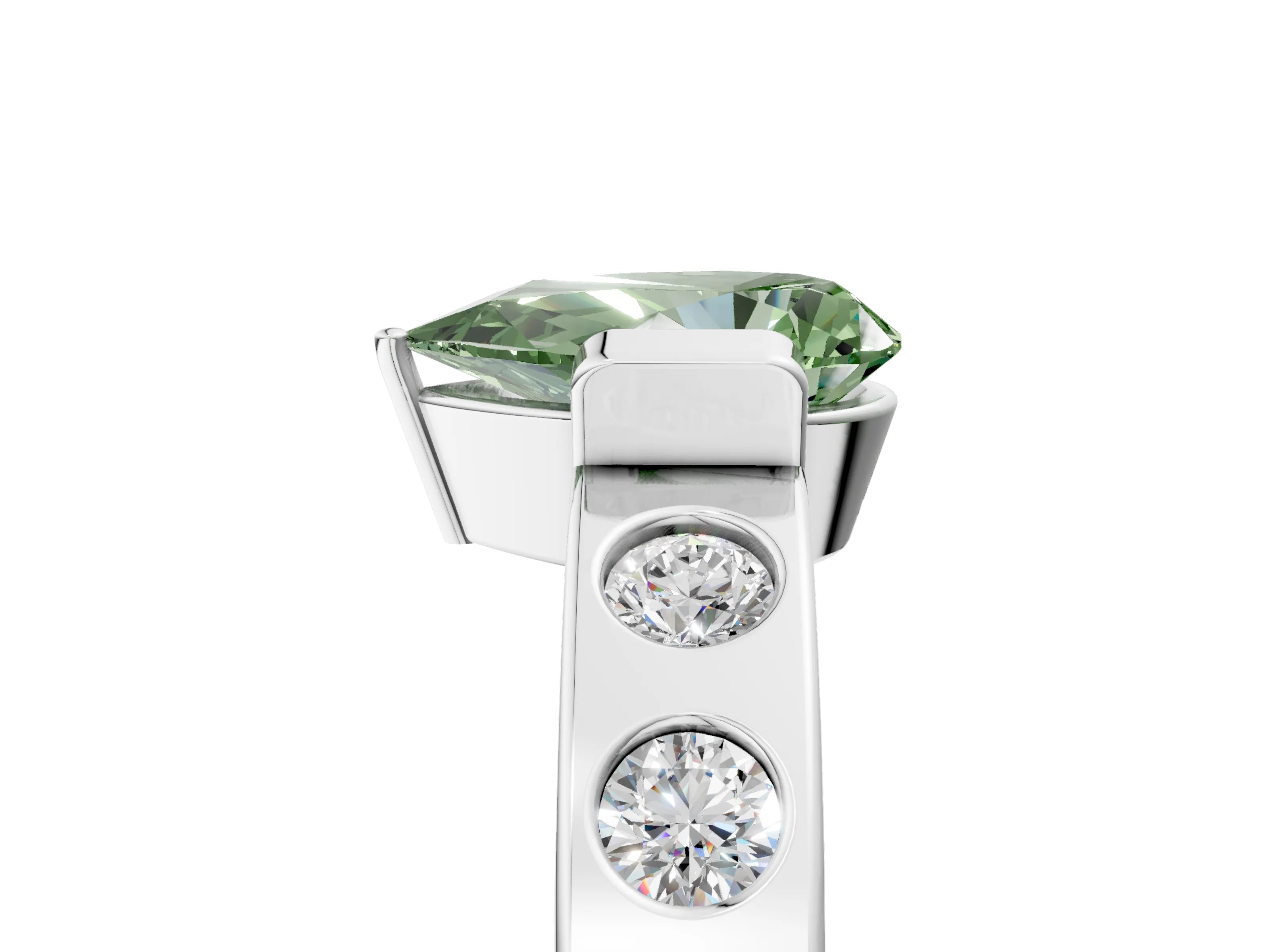 White gold Fancy Green Pear Cut Brilliant Channel-Set Diamond Ring with Bezel Prong Setting_5