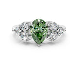 White gold Fancy Green Pear Cut Brilliant Diamond Cluster Accent Solitaire Ring with Prong Setting_12