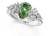 White gold Fancy Green Pear Cut Brilliant Diamond Cluster Accent Solitaire Ring with Prong Setting_13