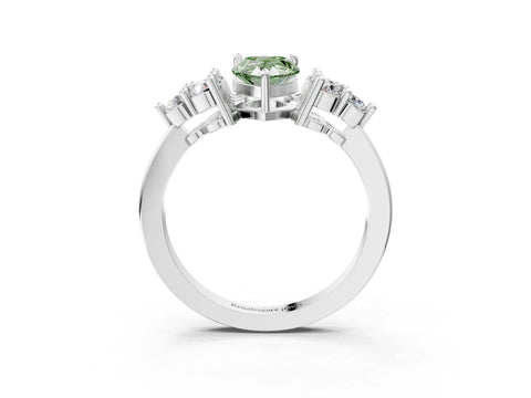 White gold Fancy Green Pear Cut Brilliant Diamond Cluster Accent Solitaire Ring with Prong Setting_15