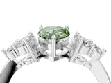 White gold Fancy Green Pear Cut Brilliant Diamond Cluster Accent Solitaire Ring with Prong Setting_16