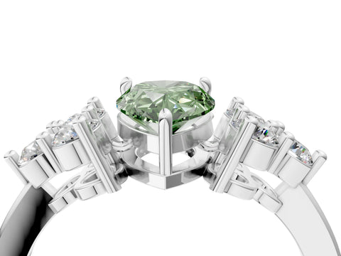 White gold Fancy Green Pear Cut Brilliant Diamond Cluster Accent Solitaire Ring with Prong Setting_16