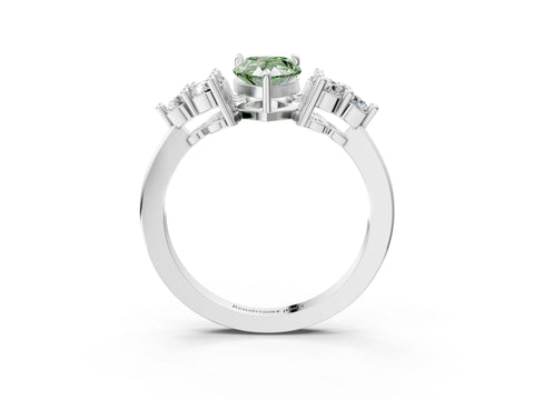 White gold Fancy Green Pear Cut Brilliant Diamond Cluster Accent Solitaire Ring with Prong Setting_3