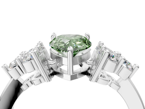 White gold Fancy Green Pear Cut Brilliant Diamond Cluster Accent Solitaire Ring with Prong Setting_4