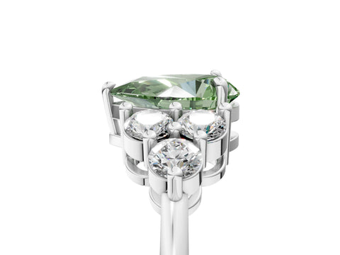 White gold Fancy Green Pear Cut Brilliant Diamond Cluster Accent Solitaire Ring with Prong Setting_5