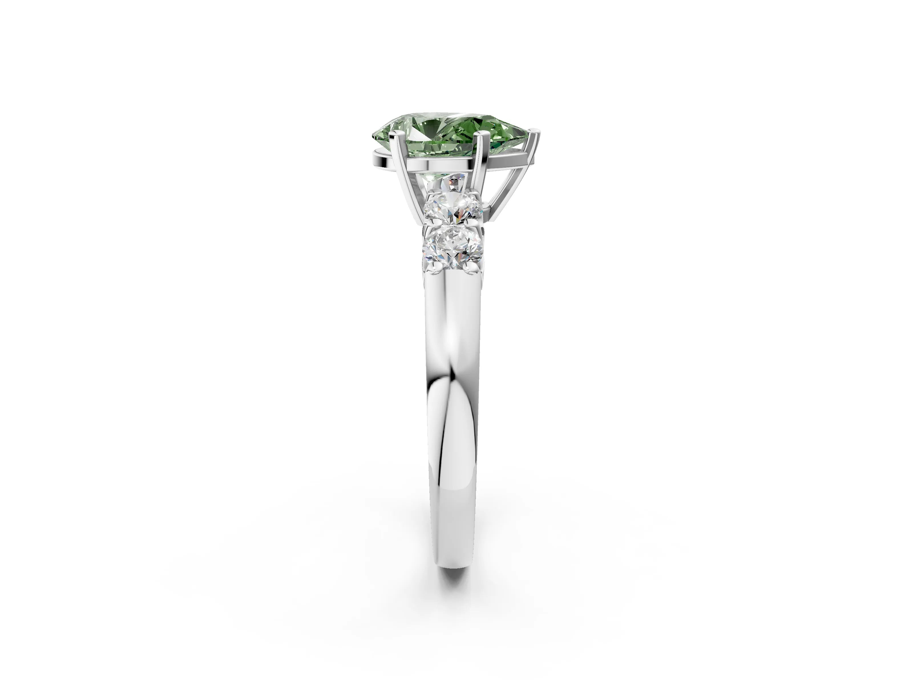 White gold Fancy Green Pear Cut Brilliant Diamond Five-Stone Engagement Ring with Prong Setting on a Classic Band_5