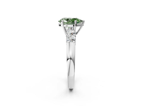 White gold Fancy Green Pear Cut Brilliant Diamond Five-Stone Engagement Ring with Prong Setting on a Classic Band_5