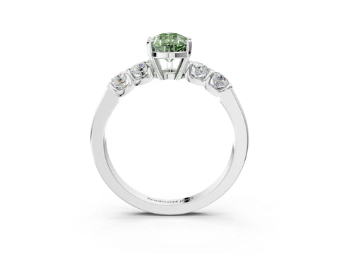 White gold Fancy Green Pear Cut Brilliant Diamond Five-Stone Engagement Ring with Prong Setting on a Classic Band_6