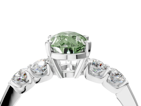 White gold Fancy Green Pear Cut Brilliant Diamond Five-Stone Engagement Ring with Prong Setting on a Classic Band_7