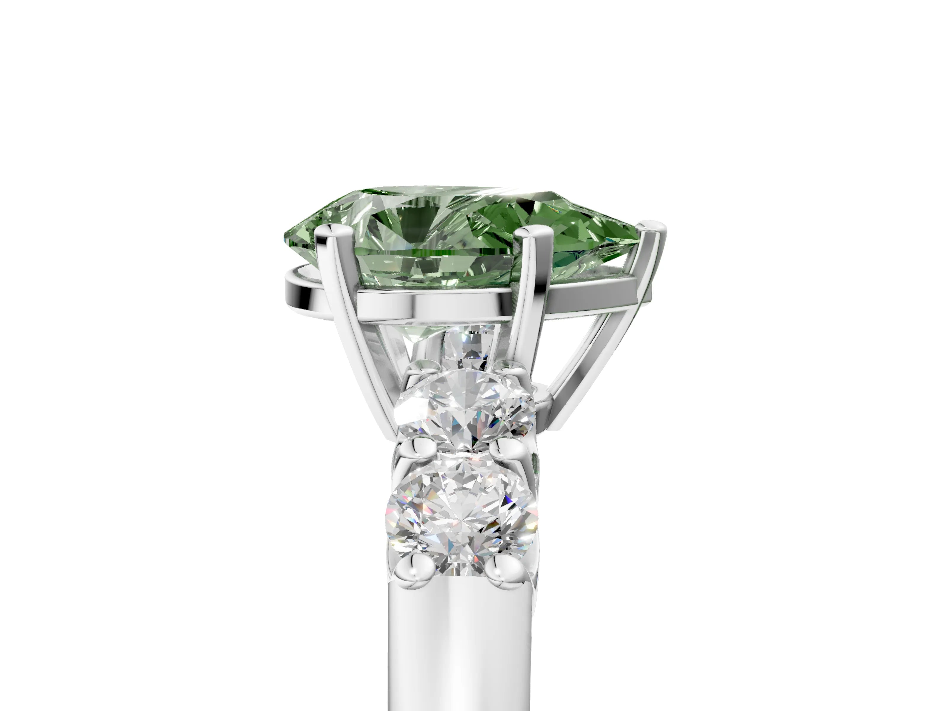 White gold Fancy Green Pear Cut Brilliant Diamond Five-Stone Engagement Ring with Prong Setting on a Classic Band_8