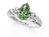 White gold Fancy Green Pear Cut Brilliant Diamond Pavé Band with Six-Prong Setting_13