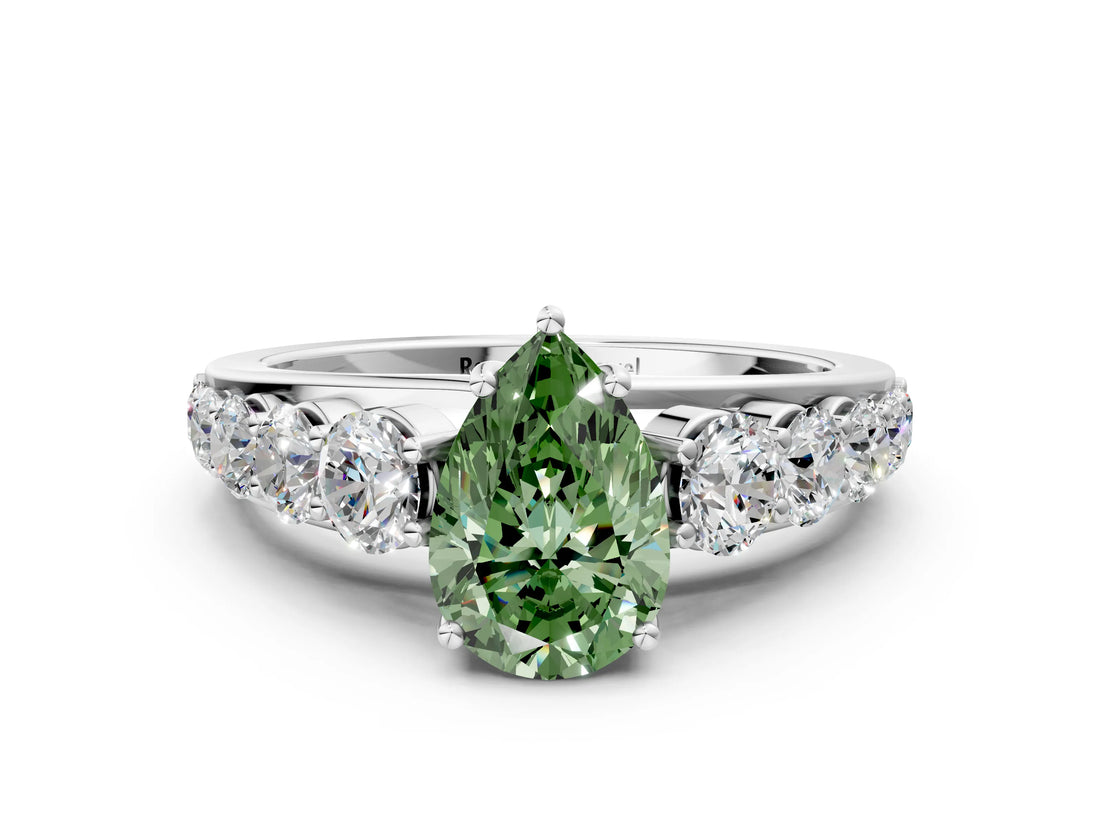 White gold Fancy Green Pear Cut Brilliant Diamond Pavé Band with Six-Prong Setting_18