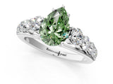 White gold Fancy Green Pear Cut Brilliant Diamond Pavé Band with Six-Prong Setting_19