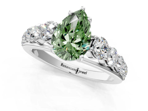 White gold Fancy Green Pear Cut Brilliant Diamond Pavé Band with Six-Prong Setting_1