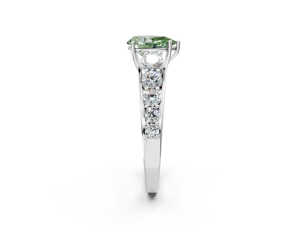 Platinum Fancy Green Pear Cut Brilliant Diamond Pavé Band with Six-Prong Setting