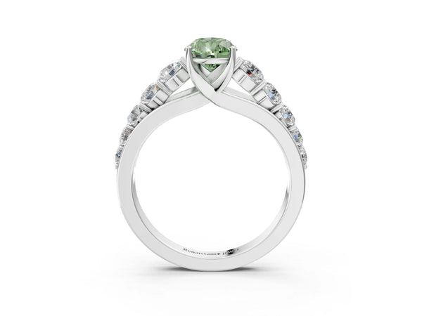 Platinum Fancy Green Pear Cut Brilliant Diamond Pavé Band with Six-Prong Setting
