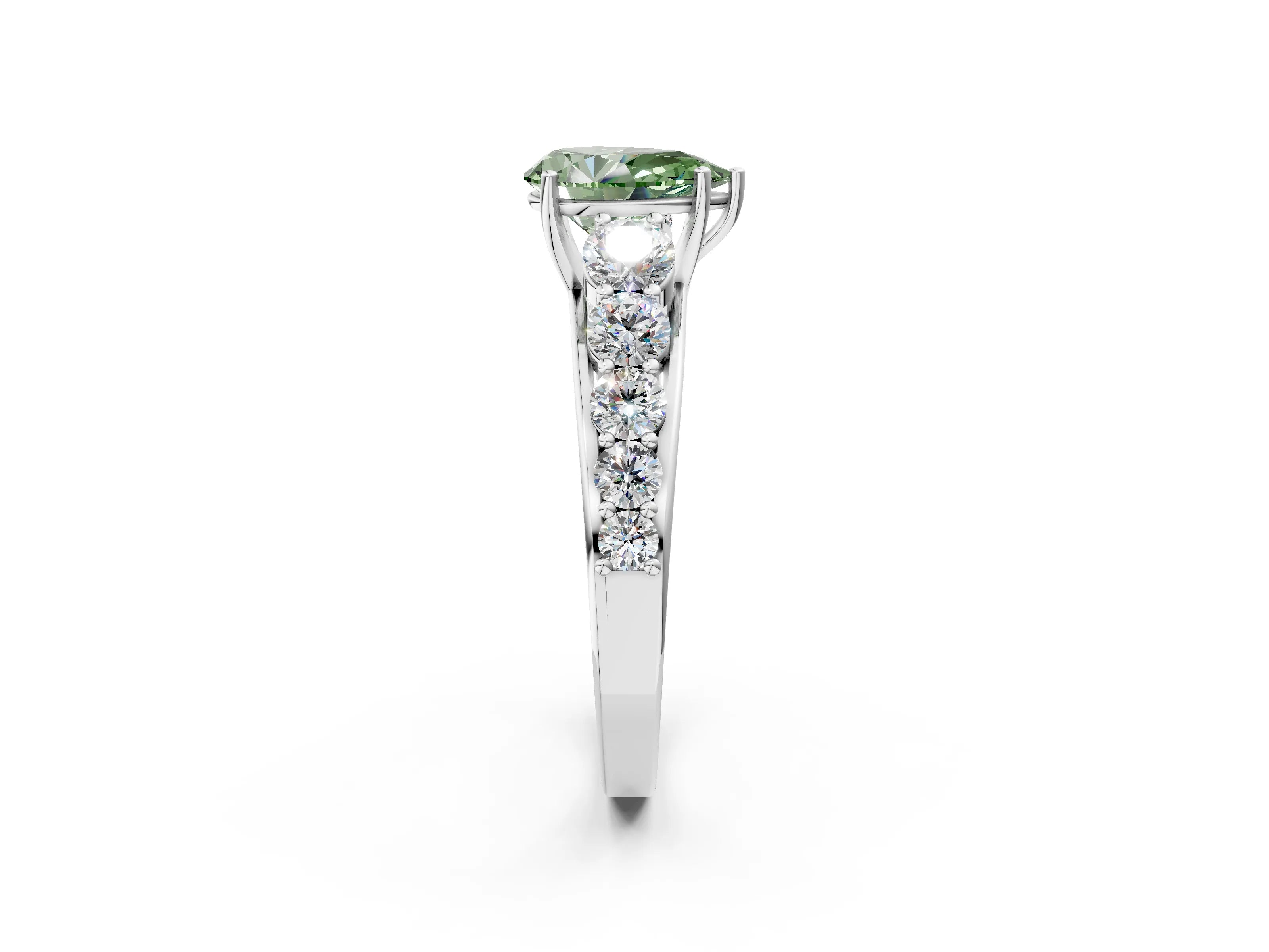 White gold Fancy Green Pear Cut Brilliant Diamond Pavé Band with Six-Prong Setting_2