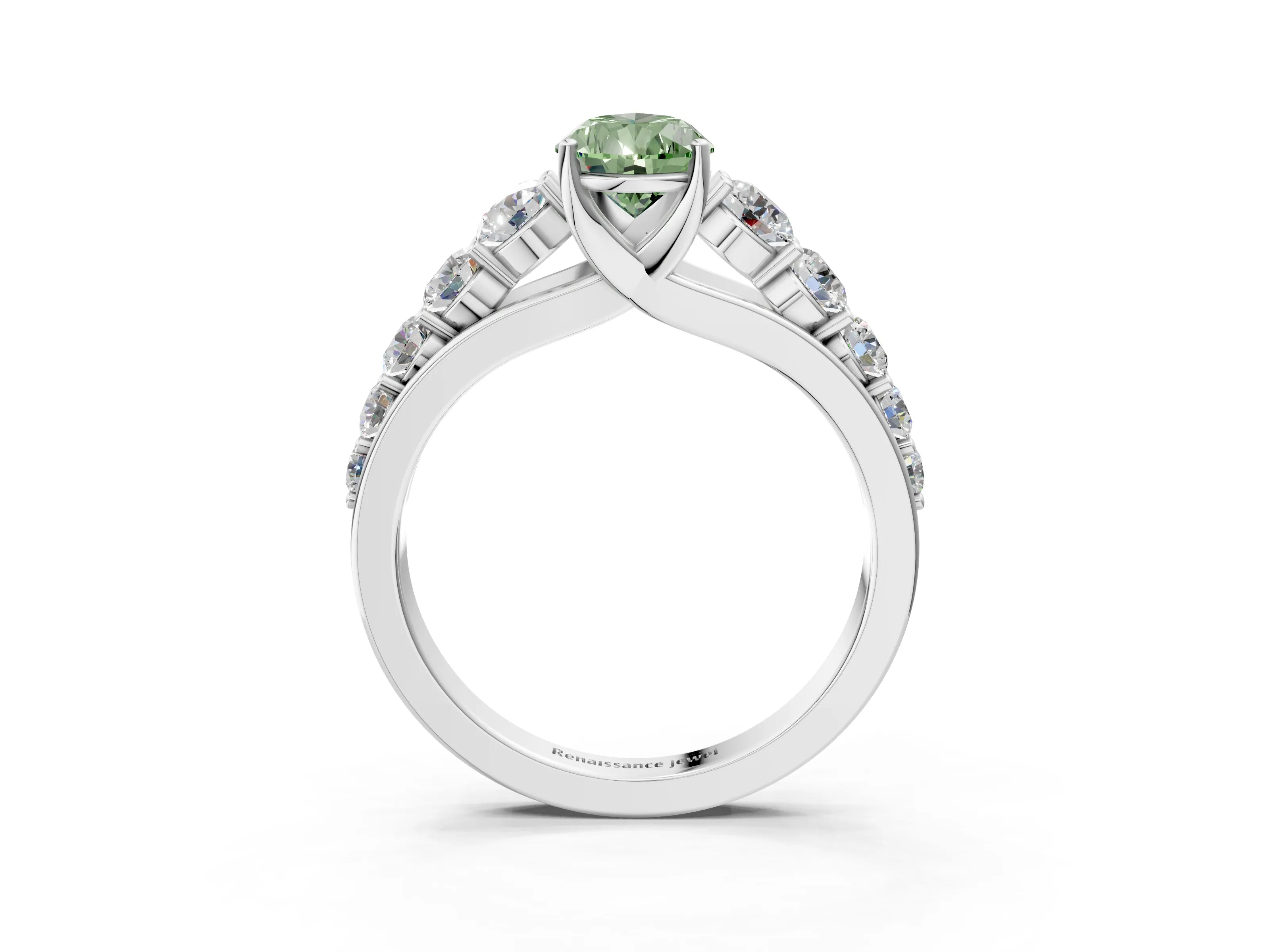 White gold Fancy Green Pear Cut Brilliant Diamond Pavé Band with Six-Prong Setting_3