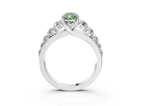 White gold Fancy Green Pear Cut Brilliant Diamond Pavé Band with Six-Prong Setting_3