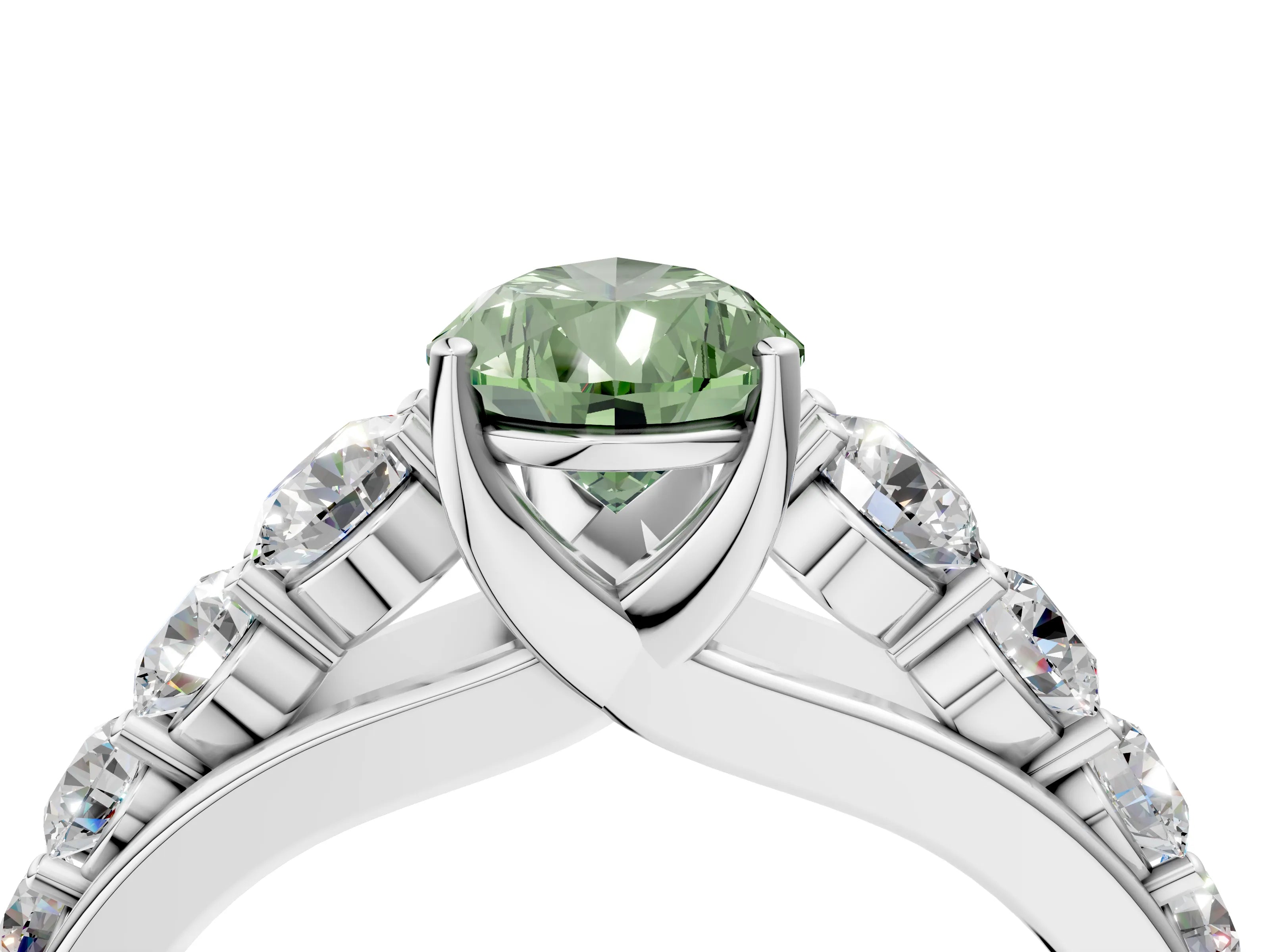 White gold Fancy Green Pear Cut Brilliant Diamond Pavé Band with Six-Prong Setting_4