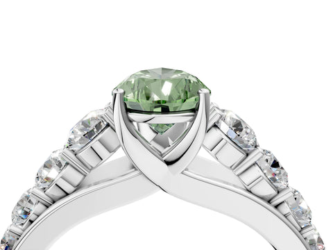 White gold Fancy Green Pear Cut Brilliant Diamond Pavé Band with Six-Prong Setting_4