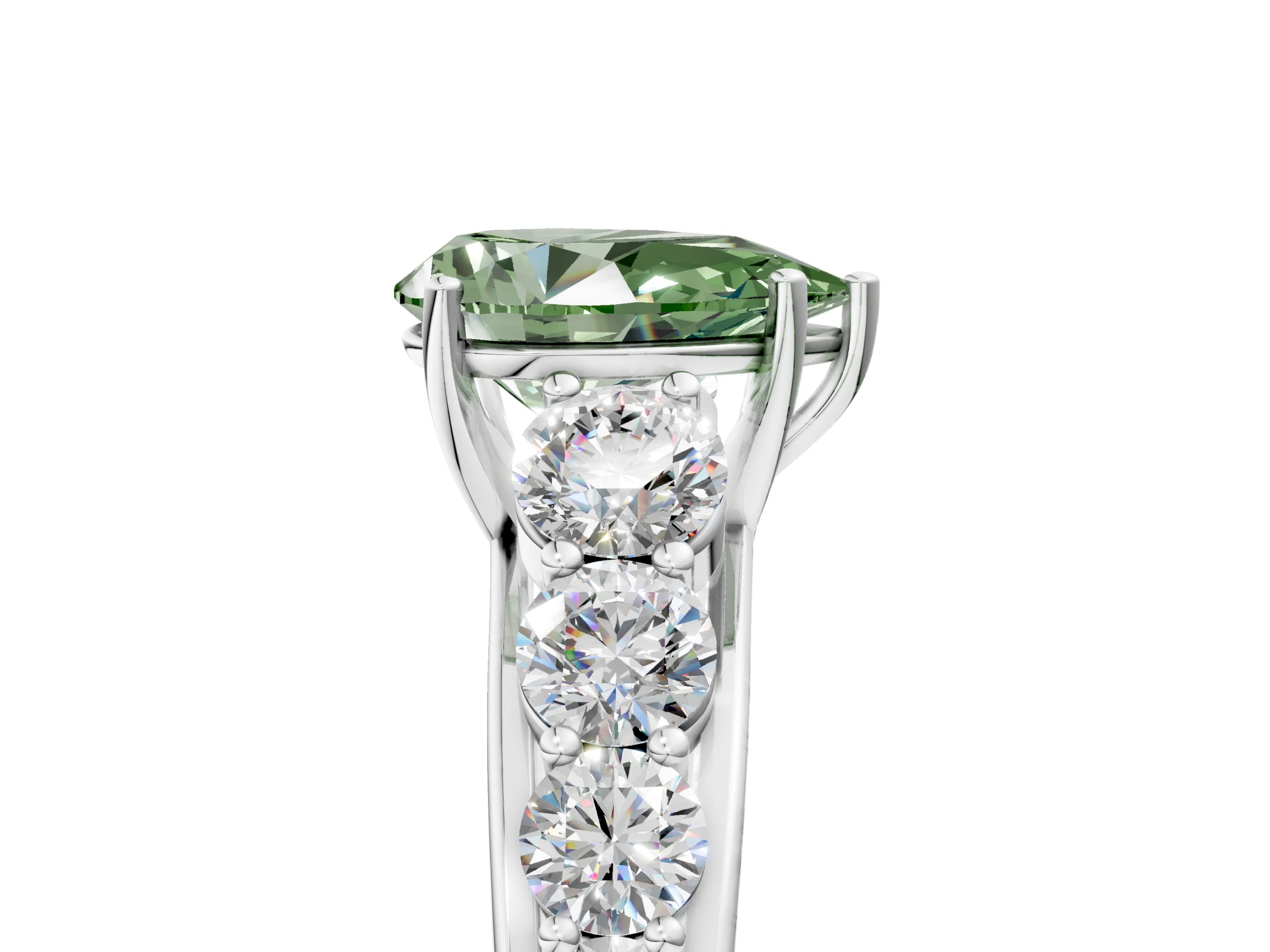 White gold Fancy Green Pear Cut Brilliant Diamond Pavé Band with Six-Prong Setting_5