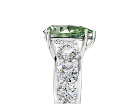 White gold Fancy Green Pear Cut Brilliant Diamond Pavé Band with Six-Prong Setting_5