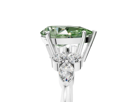 White gold Fancy Green Pear Cut Brilliant Diamond Solitaire Ring with Pear Side Stones and Four-Prong Setting_11