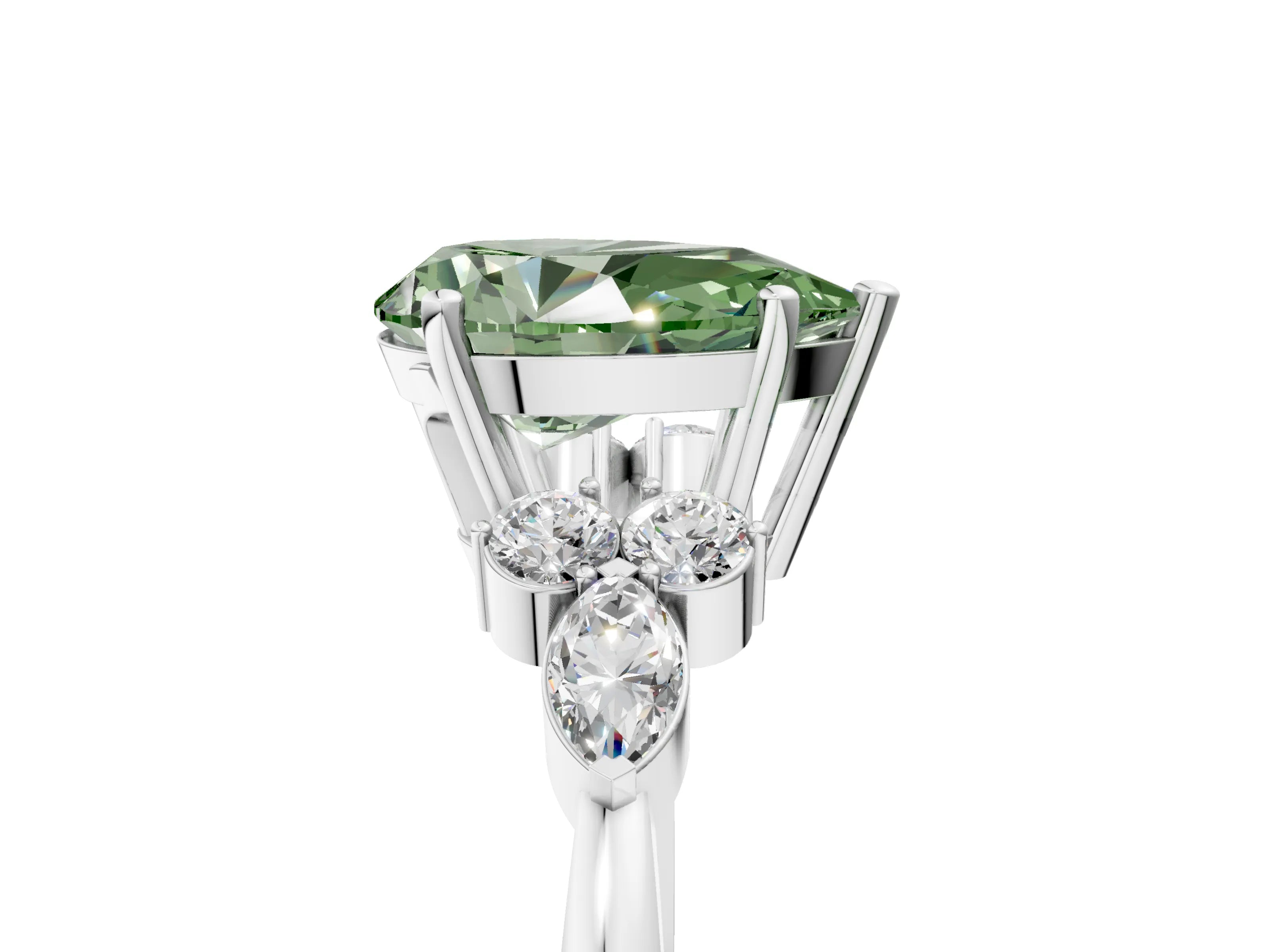 White gold Fancy Green Pear Cut Brilliant Diamond Solitaire Ring with Pear Side Stones and Four-Prong Setting_11