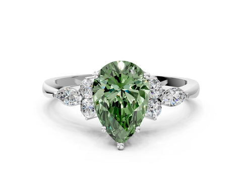 White gold Fancy Green Pear Cut Brilliant Diamond Solitaire Ring with Pear Side Stones and Four-Prong Setting_6