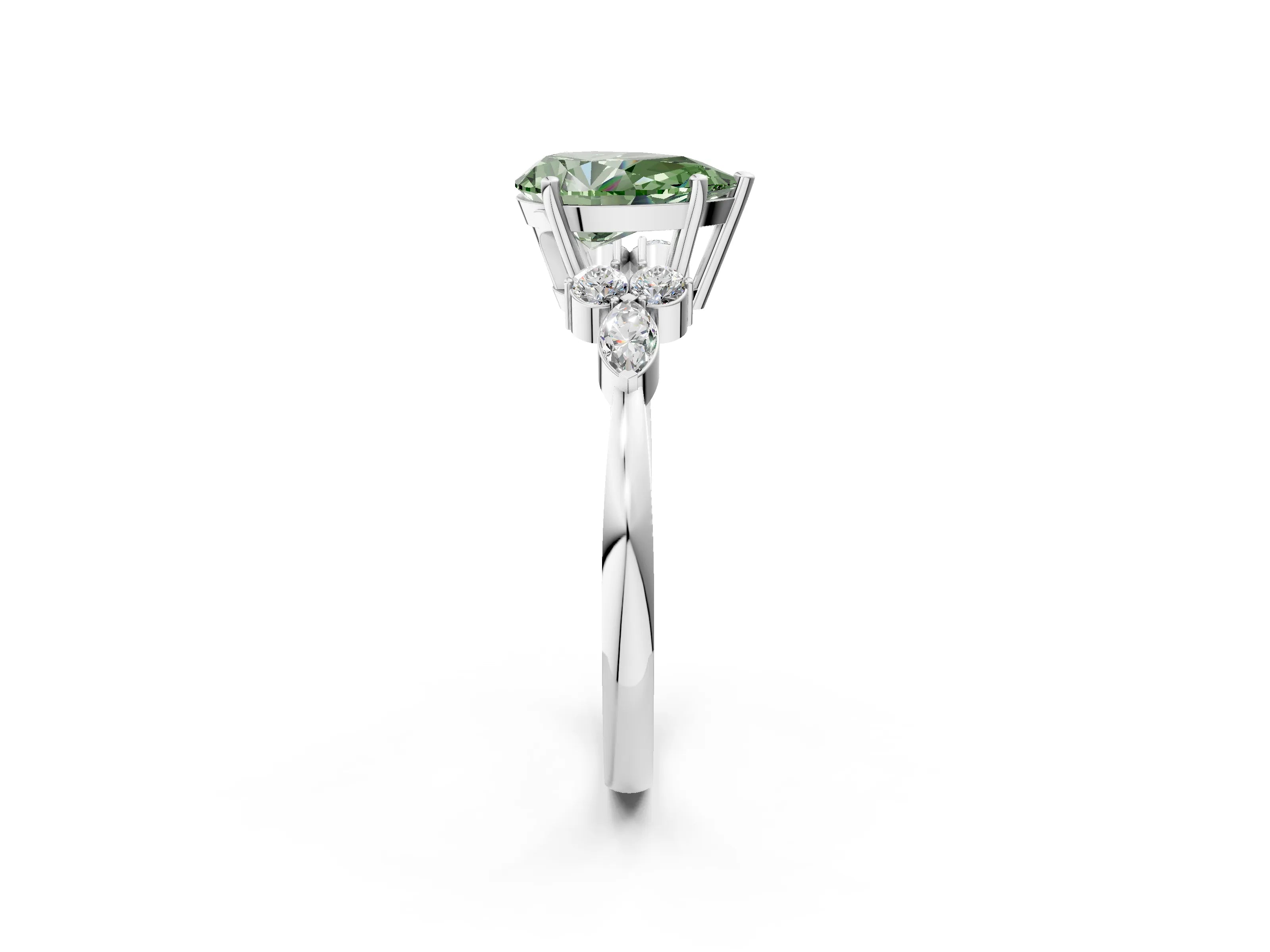 White gold Fancy Green Pear Cut Brilliant Diamond Solitaire Ring with Pear Side Stones and Four-Prong Setting_8