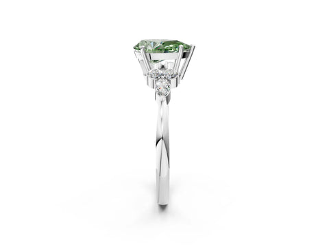 White gold Fancy Green Pear Cut Brilliant Diamond Solitaire Ring with Pear Side Stones and Four-Prong Setting_8