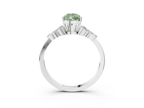 White gold Fancy Green Pear Cut Brilliant Diamond Solitaire Ring with Pear Side Stones and Four-Prong Setting_9