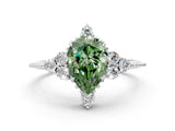 White gold Fancy Green Pear Cut Brilliant Diamond with Cluster Setting on a Beaded Band and Four-Prong Setting_12
